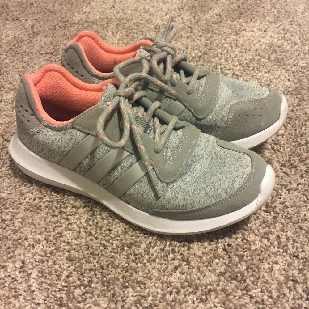 Silver and grey adidas running shoes